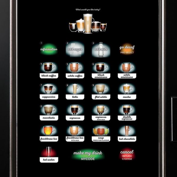 Crane Cali hot drinks vending machine touch screen selection